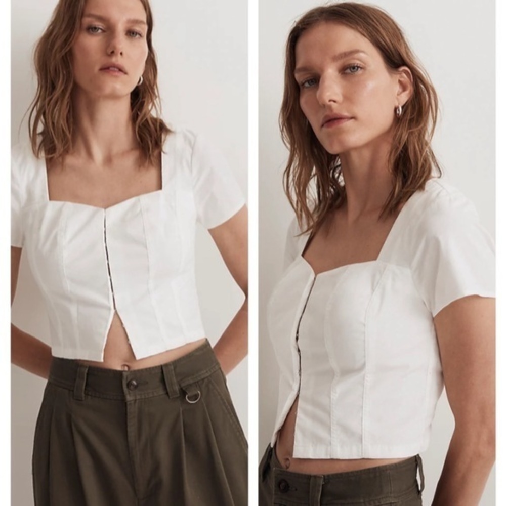 Madewell Poplin Hook Front Cropped Top Eyelet White size 6 NWT
